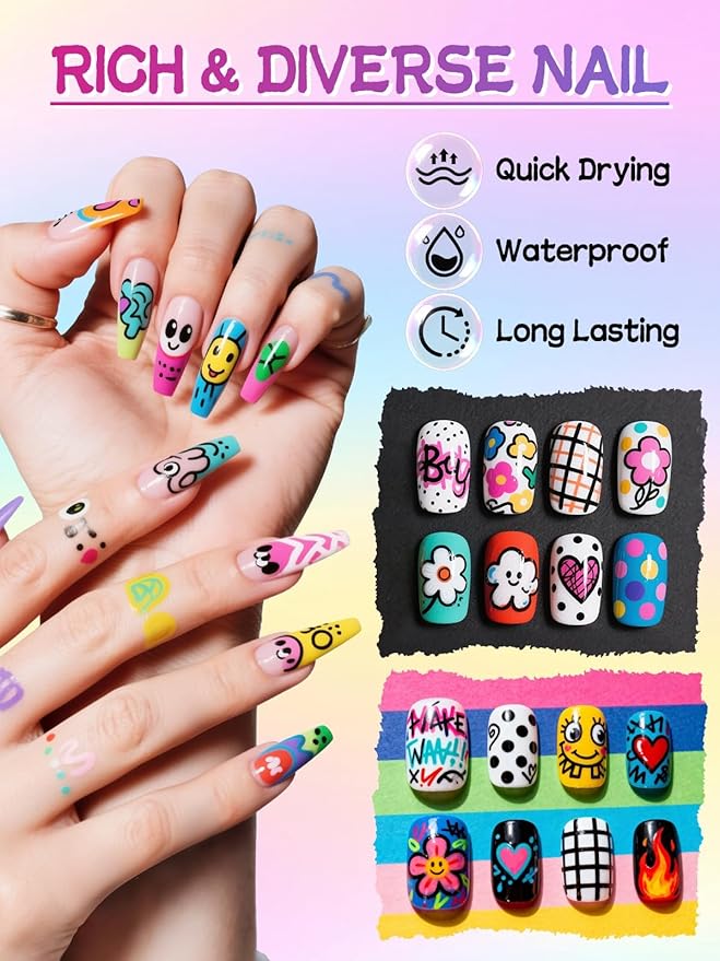EBANKU Nail Art Pens Set, 12 Colors 3D Nail Polish Pens Acrylic Paint Pens Nail Markers for Nail Art Drawing Painting Manicure Tools Nail Design Kit Home Nail Salon DIY, 0.7MM