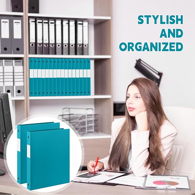 Henoyso 48 Pcs 3 Ring Binder 0.5 Inch Round Fits Letter Size 8.5'' x 11'' Paper Plastic Flexible Binder Bulk Holds 140 Sheets with 1 Pockets Versatile Organizer for Home Office School (Turquoise)