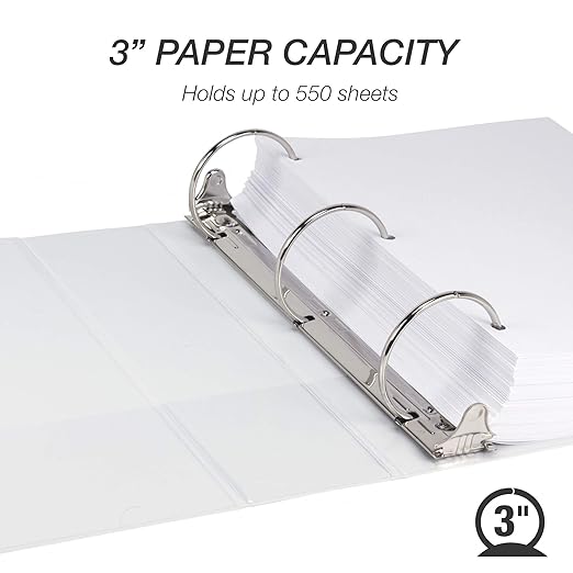 Samsill Economy 3 Inch 3 Ring Binder Bulk Pallet, Made in The USA, Round Ring Binder, Customizable Clear View Cover, White, Pallet of 288 Binders in 24 Cartons