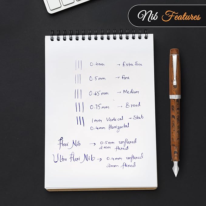 FPR Himalaya V2-Chrome Ultra Flex Nib Pen - Twist-Style Converter Filled Calligraphy Pens for Writing - Fancy Pens for Men & Women - Flex Fountain Pen w/Metal Clip & Cap Ring (Brown Ebonite)