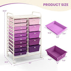 GOFLAME 15-Drawer Rolling Storage Cart, Craft Storage Cart with Removable Drawers & Lockable Wheels, Art Cart Supply Storage Organizer for Home Office Classroom, Purple Gradient