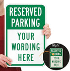 SmartSign 18 x 12 inch “Reserved Parking” Custom Metal Sign - Add Text, 63 mil Aluminum, 3M Laminated Engineer Grade Reflective Material, Green and White, Made in USA