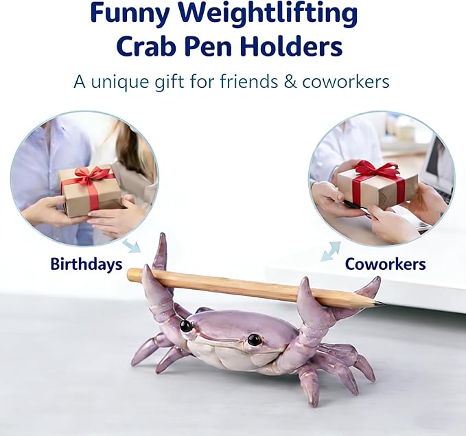 Desk Crab Pen Holder, Cute Weightlifting Crab Pencil Holder for Desk, Funny & Creative Desktop Organizer for Office, Home, School Supplies (Red+Red)