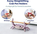 Desk Crab Pen Holder, Cute Weightlifting Crab Pencil Holder for Desk, Funny & Creative Desktop Organizer for Office, Home, School Supplies (Red)