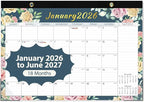 Desk Calendar 2026, Monthly Desktop Large Calendar (Jan 2026 - Jun 2027) 17" x 12" Desk Wall Planner for Family Teacher School Office Supplies, Vintage Floral