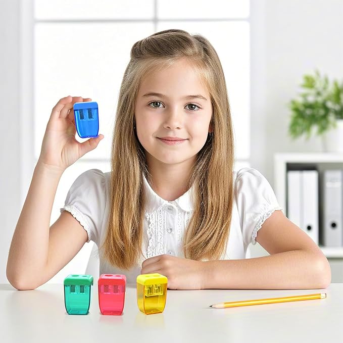 AUSTARK 24Pcs Pencil Sharpener Manual, Small Dual Hole Pencil Sharpeners Bulk for School Office Home, Back to School Supplies