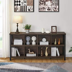 FATORRI 8 Cube Storage Organizer Bookshelf, 62 Inch Rustic Wood Horizontal Bookcase, Industrial Cube Long Book Shelf for Living Room (Walnut Brown)