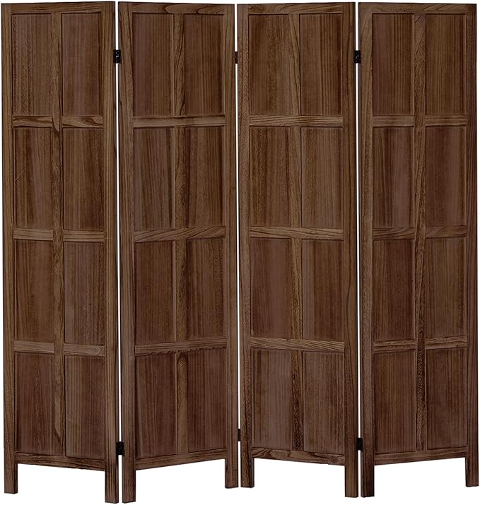 Leesinwing Wood Room Divider 4 Panel Folding Privacy Screen, Classic 5.6Ft Indoor Wooden Partition, Portable Partition Wall Divider for Room Separation, Home, Office, Bedroom, Restaurant (Brown)