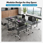 Goakwwuz Conference Room Table, Folding Conference Tables,Thicken Grey Tabletop,Flip Top Wooden Seminar Meeting Room Table for Conference Room Offices (10, Black, 61.0“)
