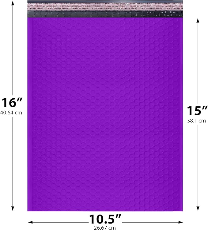 Purple 10.5x16 Inch Large Poly Bubble Mailers #5 | Padded Envelopes with Self Seal | Air Lined Cushioned Bubble Mailer | Usable Size 10.5x15 | 100 Pack Bulk | Lightweight shipping Bags
