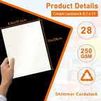 28 Sheets Cream Shimmer Cardstock 8.5 x 11 Ivory Paper, 92lb Premium Off White Paper Card Stock for DIY Cards Making, Wedding Invitations, School Crafting, Greeting Cards, Office Printing