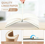 TSFPapier A5 Lined Notebook with Pen & Gift Box 216 Pages PU Leather Journals for Women Men 100GSM Thick Paper College Ruled Notebook for Christmas Gifts, School,Travel,Business,Work,Home Writing (Khaki)