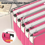 Shutex Extra Capacity Plastic Hanging File Folders,12 Pack Reinforced Expanding Hang Folder Letter Size,Accordian Pocket,Heavy Duty 2 Inch Expansion, Hard Hanging Folder Organizer for Office Home,Pink