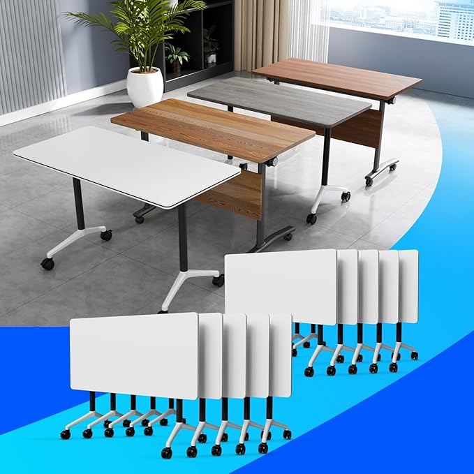 Conference Table Flip Top Mobile Conference Room Tables,Folding Conference Table with Wheels,Large Meeting Training Seminar Table Saving Space for Office Classroom(10A,55.1'')