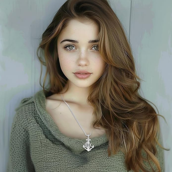 Compass Necklace for Women Men 925 Sterling Silver Pendant Urn Necklaces for Ashes Picture Locket Necklace Anchor Necklace Viking Necklace Crystals CZ Moonstone Abalone Shell Turquoise Compass Jewelry