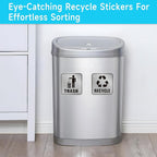 2PCS Recycle Stickers for Trash Bins, Self-Adhesive Waterproof Brushed Silver Trash and Recycling Stickers for Trash Can, Kitchen, Office, Garbage Bin Indoor, Outdoor Use