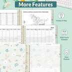 SUNEE 2026 Appointment Book, Quarter-Hourly, Weekly & Monthly - from January 2026 - December 2026, 6.4"x8.3" Weekly Planner, Flexible Cover, Note Pages, Pockets, Bookmark, Green Wildflowers