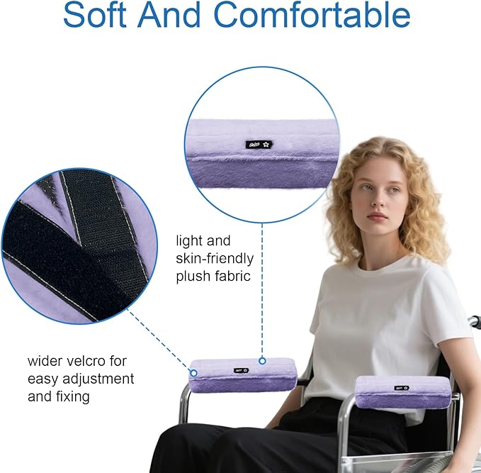 SPRING SEAON Wheelchair Armrest Covers 2 Pack Soft Memory Foam Wheelchair armrest Pads Wicking Washable for Office Transport Chair (Deep Purple)