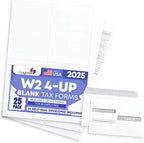 W2 Forms 2025 with Envelopes, Blank W2 4 Up Tax Forms 2025, 25 Employees kit, with Instructions in Back, Compatible with QuickBooks and Accounting Software, Idea for E-Filing, 25 Self Seal Envelopes,
