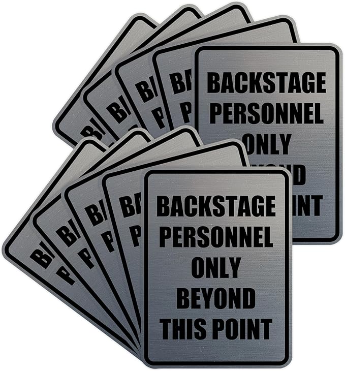 Portrait Round Backstage Personnel Only Beyond This Point Door or Wall Sign Easy Installation | Music | Concert | Festivals Sign (Brushed Silver) - Medium (10 Pack)