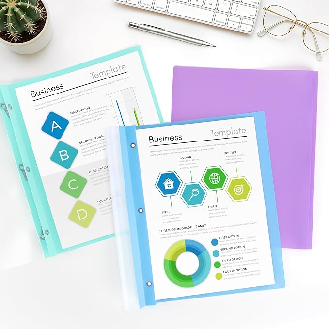 HAUTOCO 5 Pack Plastic Report Covers with 3 Prongs Fasteners Clear Front Resume Portfolio Folder for 8.5x11 Letter Size Paper, Presentation Document Report Cover for School Office Business, 5 Colors