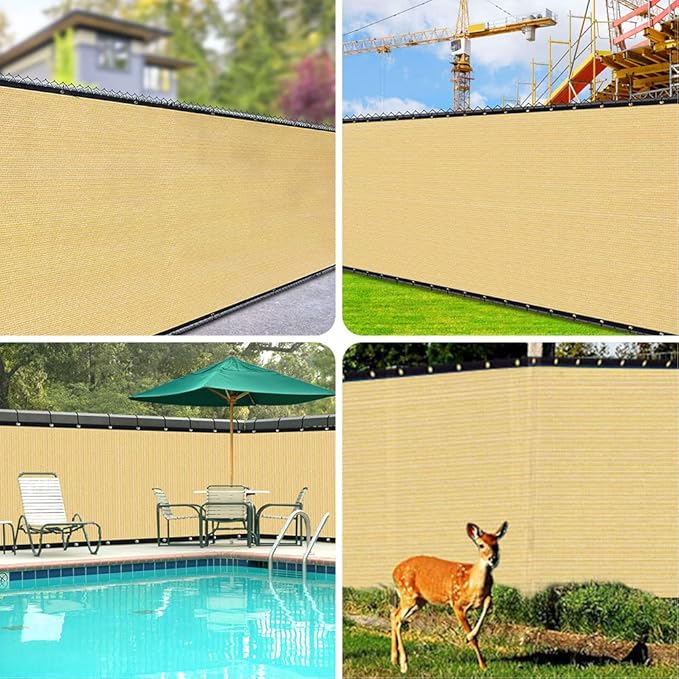 iCover 5x50ft Privacy Screen Fence, Outdoor Fencing Panels, Garden Windscreen Mesh Shade Sail Net Barrier, Include Reinforced Bindings and Brass Grommets Cable Zip Ties, Sand