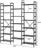 SUPERJARE Triple 6 Tier Bookshelf, Bookcase with 17 Open Display Shelves, Wide Book Shelf Book Case for Home & Office, Black