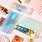 Fainne 24 Pcs Plastic Pencil Case Bulk Pencil Boxes Plastic Stationery Case Frosted Pen Box Pen Holder with Hinged Lid Snap Closure for Office(Single Layer,Blue,7.09 x 2.36 x 0.98 Inch)