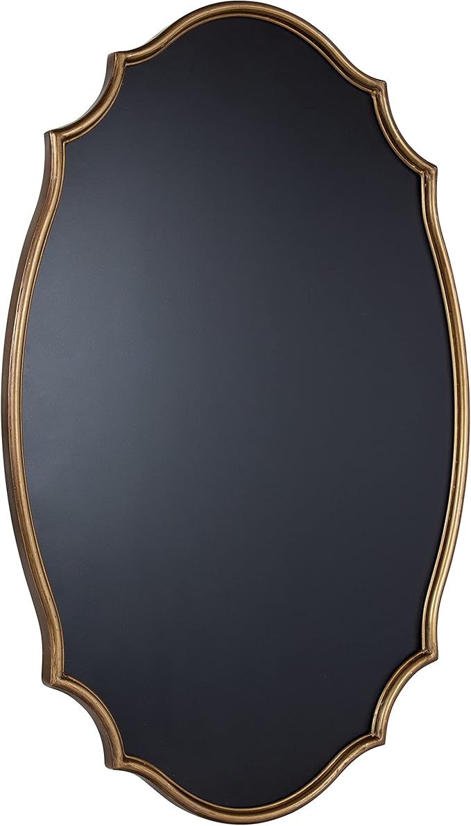 Kate and Laurel Leanna Decorative Scalloped Metal Chalkboard; 24 x 36; Gold; Framed Rounded Oval Vintage Chalkboard for Unique Display; Organization; and Decor