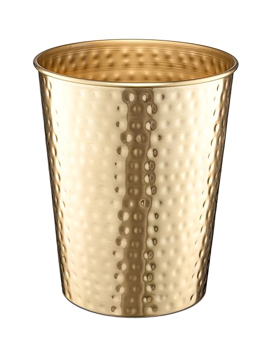 Monarch Abode Metal Bathroom Trash Can – Waste Basket for Bedroom, Office Desk, & Dorm, Hand Hammered, Durable Decorative Brushed Gold Small Trash Can Bathroom Garbage Bin Wastebasket