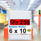 iMBAPrice 6x10 Inch White Poly Bubble Mailers, 250-Pack #0 Self-Seal Padded Envelopes, Waterproof, Opaque Mailing Bags for Small Business Shipping, Jewelry, Makeup & Small Items