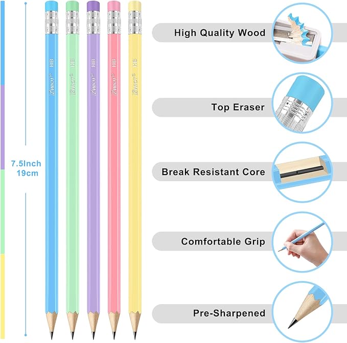 ZWlOT Wood-Cased Pencils, Pre Sharpened Pencils, 175 Count #2 HB Pencil with Eraser Bulk, School Classroom Teacher Supplies Gifts
