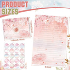 TaoBary 160 Pcs Stationery Paper Set 50 Double Sided Stationery Papers with 50 Matching Envelopes and 60 Round Dot Sticker, 10 Design(Cherry Blossom,5.5 x 8.25 Inch)