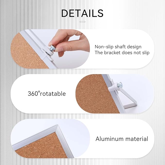 kdafio 9.8"×9.8" Cork Board Bulletin Board, Double Sided Pin Board with Silver Aluminum Border, Desktop Small Cork Board with Stand Suitable for Home, Office, Desk Message Board or Picture Board
