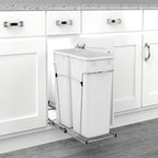 Rev-A-Shelf Pullout Trash Can for Under Kitchen Cabinets 27 Qt Garbage Waste Recycling Bin with Full Extension Slides, White, RV-15KD-11C S