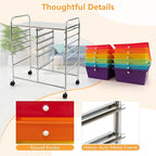HAPPYGRILL 12-Drawer Rolling Storage Cart, Multipurpose Organizer Cart for Home Office School, Utility Cart with Wheels, (Colorful)