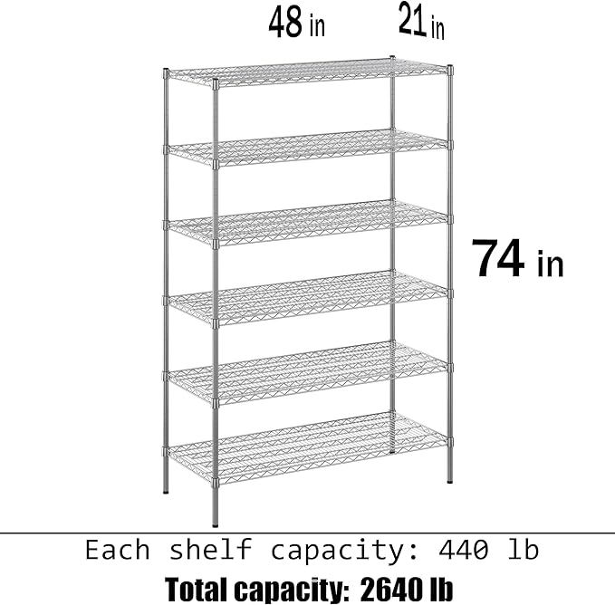 Regal Altair 21" Deep x 48" Wide x 74" Height Wire Shelving Kit | 6-Tier | NSF Commercial Storage Rack Unit