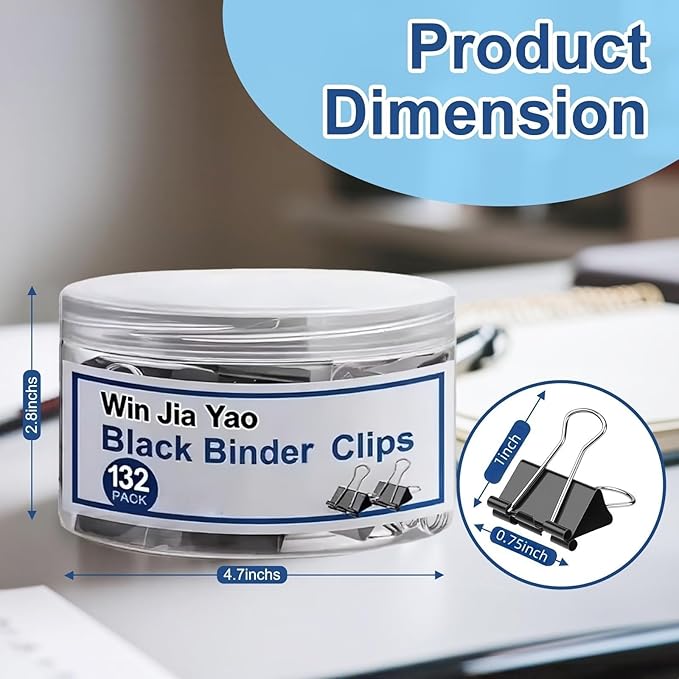 132 Pack Small Binder Clips 0.75 Inch with Container, Paper Clips Clamps, Black Office Clips, Mini Binder Clips, Clips for Paperwork, for Office and Home Supplies School