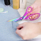 Zicolu 8.5" Scissors All Purpose, Multipurpose Office Scissors Set of 3 Pack, Titanium Coating Sharp Blade, Soft Comfort-Grip, Ideal for Fabric, School, Home, Craft & Sewing, Right/Left Handed, Purple