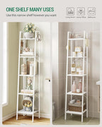 Hzuaneri Ladder Shelf, Bookshelf Bookcase, Freestanding Corner Storage Shelve with 2 Hooks for Home Office, Living Room, Kitchen, Bedroom, Industrial, 5-Tier White BC03213W