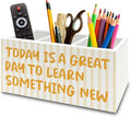 XPH Inspirational Pen Pencil Holder Organizer for Desk, Motivational Gifts for Women, Today Is a Great Day to Learn Something New Wooden Box Sign for Home Office Desk Tabletop Decorations