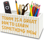 XPH Inspirational Pen Pencil Holder Organizer for Desk, Motivational Gifts for Women, Today Is a Great Day to Learn Something New Wooden Box Sign for Home Office Desk Tabletop Decorations