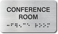 Conference Room Signs with Raised Text & Grade 2 Braille, Brushed Aluminum/Silver Finish Easy Install with Double-Sided Tape, ADA Compliant Conference Room Office Door Sign