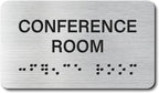 Conference Room Signs with Raised Text & Grade 2 Braille, Brushed Aluminum/Silver Finish Easy Install with Double-Sided Tape, ADA Compliant Conference Room Office Door Sign