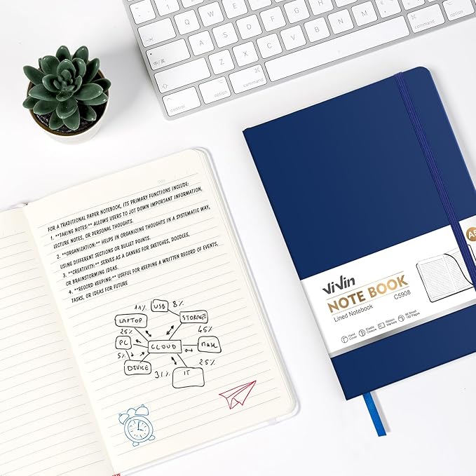 ViVin Lined Journal Notebooks for Work, 192 Pages, Medium 5.5 x 8.3 inch, College Ruled, A5 Hardcover Journaling Notebooks for Writing，1 Pack