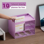 Marbrasse Desk Organizer with 3 Drawer, Multi-Functional Pencil Pen Holder, Desk Organizers and Accessories with 4 Compartments,Desktop Organizer Storage for Office Home Art Supplies (Purple)
