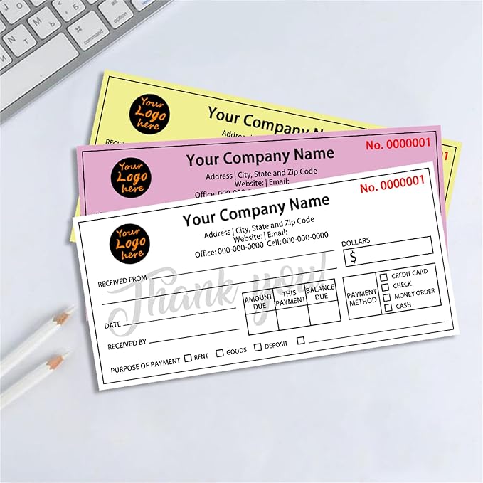 Custom Invoice Book in 3-Part /2-Part Receipt Book with Carbon Copies Personalized Carbonless Service Invoice Form Books Sales Order Book with Company Name Logo Address,H2-Receipt Book