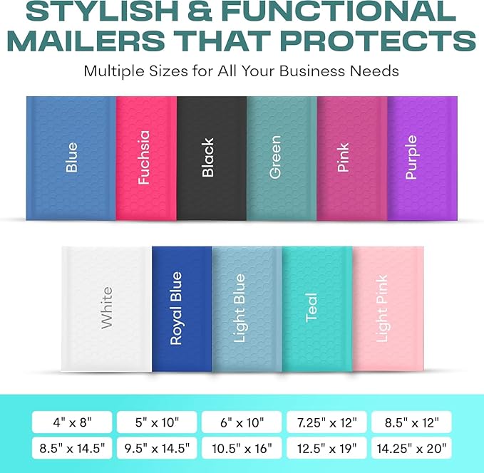 Teal Large Poly Bubble Mailers 12x15 inch | Self Seal Padded Envelopes Cushioned Bubble Mailer | Usable Size 12x15 | WaterProof | Lightweight mailing Shipping Bags | 100 Pack Bulk