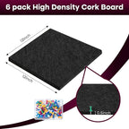 Bouiexye Felt Cork Board Tiles 6 Pack Black Bulletin Boards 12"x12" - 1/2" Thick Corkboards for Wall Bulletin Board Self Adhesive with 100 Push Pins for Wall School Home Office