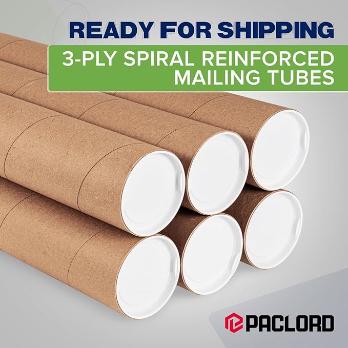 Paclord 4" x 18" Reinforced Kraft Paper Mailing Tube, Pack of 1 Tube with 2 Caps – Secure USPS Approved Poster Tube – Cardboard Tube for Shipping and Storing of Posters, Prints, Artwork, or Documents